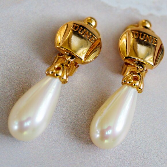 Vintage Rare Christian Dior Dune clip-on earrings with faux pearls - Picture 1 of 7